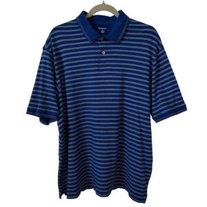 Roundtree & Yorke Men's Polo Shirt XL‎ Blue Gray Striped Short Sleeve Casual